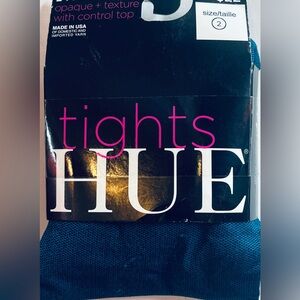 Hue Women’s opaque & texture with control top Tights. Cobalt Blue/Black. Size 2